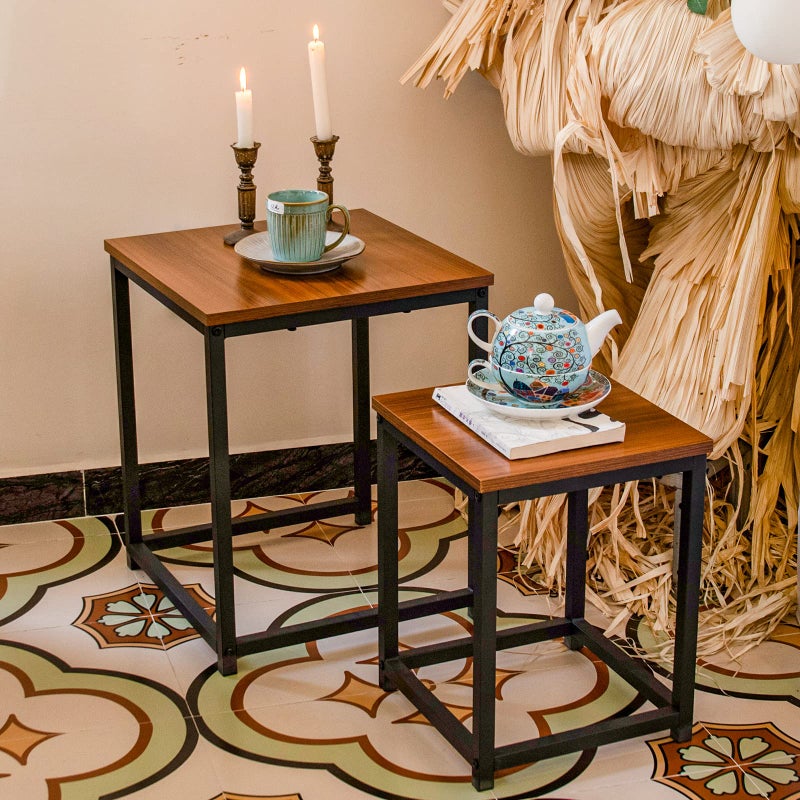 Vipush Nesting Tables Coffee Table Set of 2 - End Tables Living Room Small Side Tables Modern Farmhouse Sturdy Metal Frame Wood Desk - Image 1