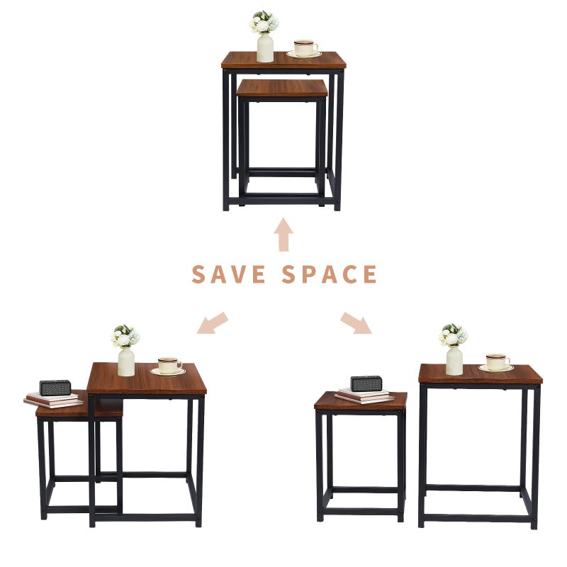 Vipush Nesting Tables Coffee Table Set of 2 - End Tables Living Room Small Side Tables Modern Farmhouse Sturdy Metal Frame Wood Desk - Image 5