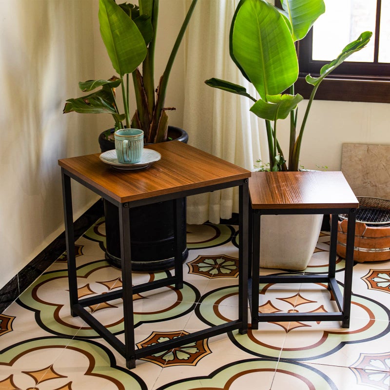 Vipush Nesting Tables Coffee Table Set of 2 - End Tables Living Room Small Side Tables Modern Farmhouse Sturdy Metal Frame Wood Desk - Image 2