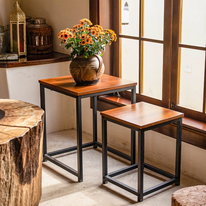 Vipush Nesting Tables Coffee Table Set of 2 - End Tables Living Room Small Side Tables Modern Farmhouse Sturdy Metal Frame Wood Desk - Image 4
