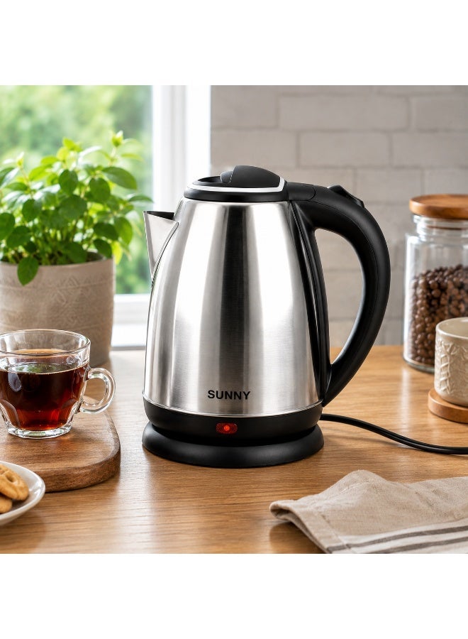 Sunny Stainless Steel Electric Kettle – 2.0L Fast Boil with Auto Shut-Off, 360° Swivel Base, Indicator Light, and Matt Finish – 2000W, 220V | Stylish & Safe Water Boiler for Home or Office Use - Image 2