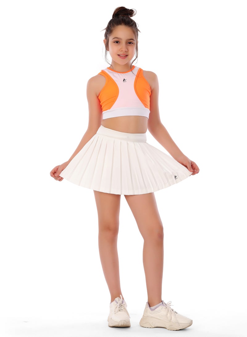 ANJA Girls' Orange and White Sports Crop Top – Comfortable, Stretchy Fabric - Image 1