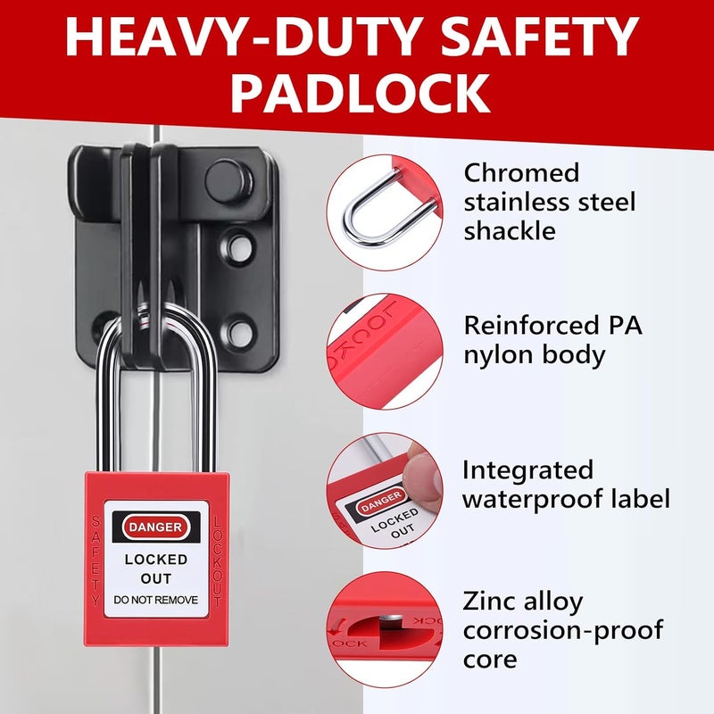 Sonew 5 Sets Lockout Tagout Lock - 38mm Insulation Safety Padlock for Machinery Manufacturing (Red) - Image 4