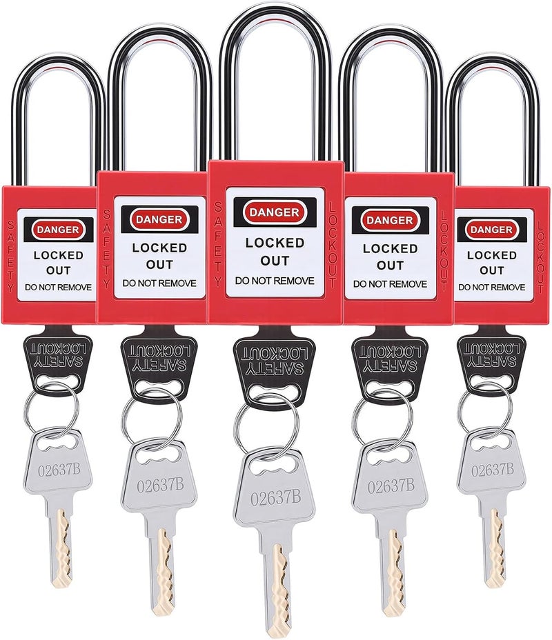 Sonew 5 Sets Lockout Tagout Lock - 38mm Insulation Safety Padlock for Machinery Manufacturing (Red) - Image 1