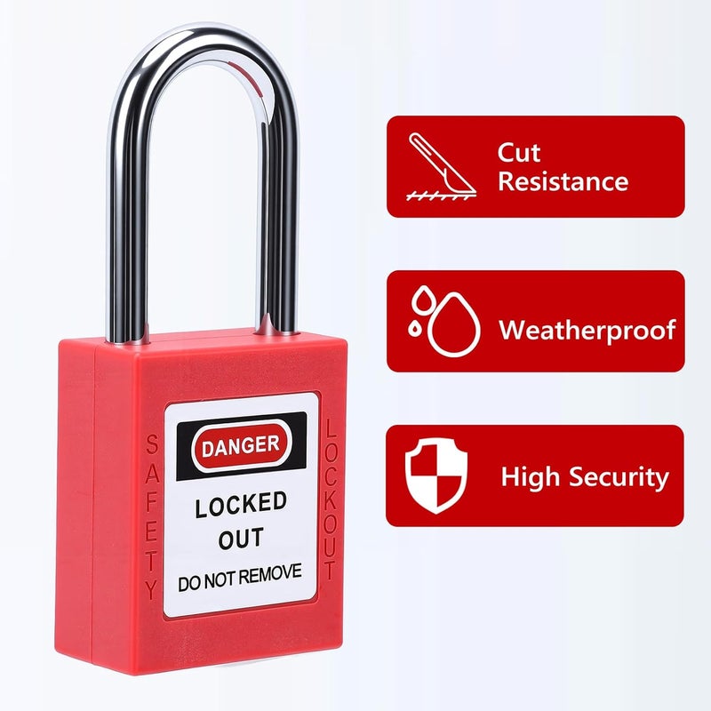 Sonew 5 Sets Lockout Tagout Lock - 38mm Insulation Safety Padlock for Machinery Manufacturing (Red) - Image 3