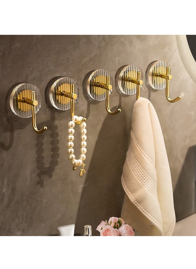 Adhesive Towel Hooks, 4pack Towel Coat Hooks Wall Hooks, Heavy Duty Waterproof Rustproof Sticky Hooks, Shower Hooks for Towels Decorative for Bathroom, Kitchen, Gold