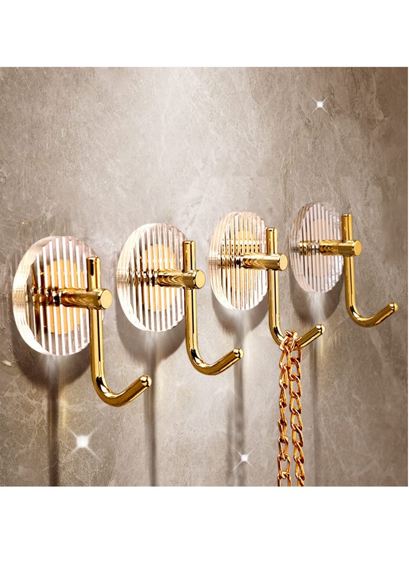 Adhesive Towel Hooks, 4pack Towel Coat Hooks Wall Hooks, Heavy Duty Waterproof Rustproof Sticky Hooks, Shower Hooks for Towels Decorative for Bathroom, Kitchen, Gold
