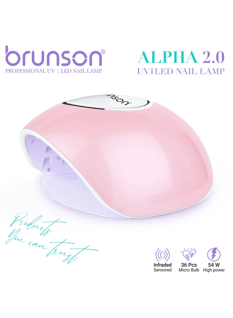 brunson ضوء UV لطلاء الأظافر الجل برونسون محمول ألفا 2.0 مصباح أظافر LED UV 54W مع 5 إعدادات مؤقت و36 ضوء LED UV مجفف أظافر سهل وسريع لطلاء الأظافر الأكريلي والجل مع مستشعر تلقائي وشاشة LCD - Image 5