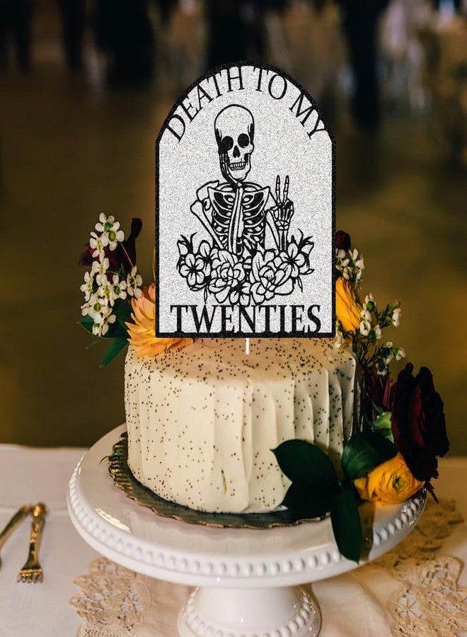 ZLPDS Death to My Twenties Cake Topper Rip Twenties/Cheers to 30 Years/Happy 30th Birthday Cake Decorations for Death to My Youth 30th Birthday Party Decor Black Silver Glitter - Image 4