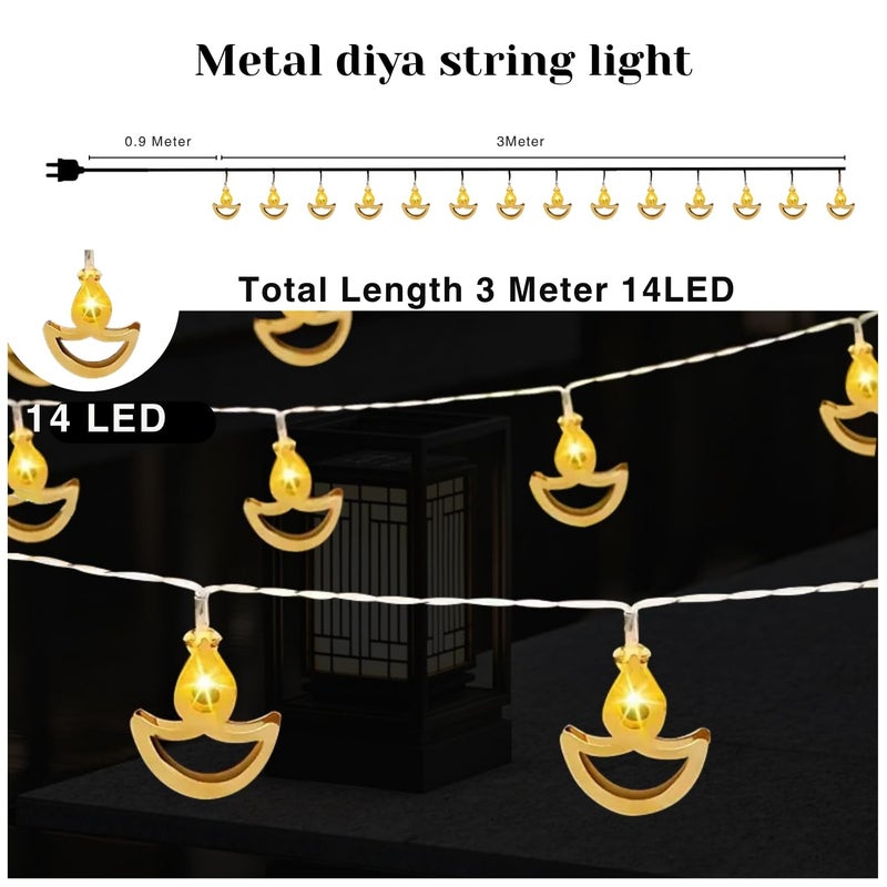 One94Store 14 ضوء ديا معدني LED – 3 متر أضواء خرافية دافئة بيضاء قابلة للتوصيل لعيد ديوالي، معبد، غرفة بوجا، منزل، داخلي خارجي وزينة المهرجانات - Image 4