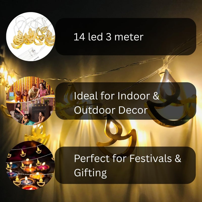 One94Store 14 ضوء ديا معدني LED – 3 متر أضواء خرافية دافئة بيضاء قابلة للتوصيل لعيد ديوالي، معبد، غرفة بوجا، منزل، داخلي خارجي وزينة المهرجانات - Image 5
