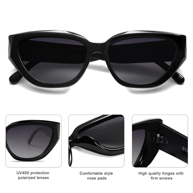 SOJOS Trendy Cute Cat Eye Polarized Sunglasses for Women Fashion Cateye Womens Sunnies SJ2237, Black Frame Grey Grading Lens - Image 4