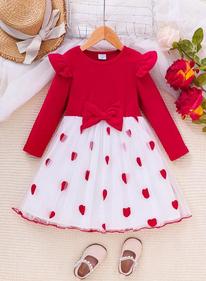 Take Two Take Two Girls Bow Decor Heart Mesh Dress