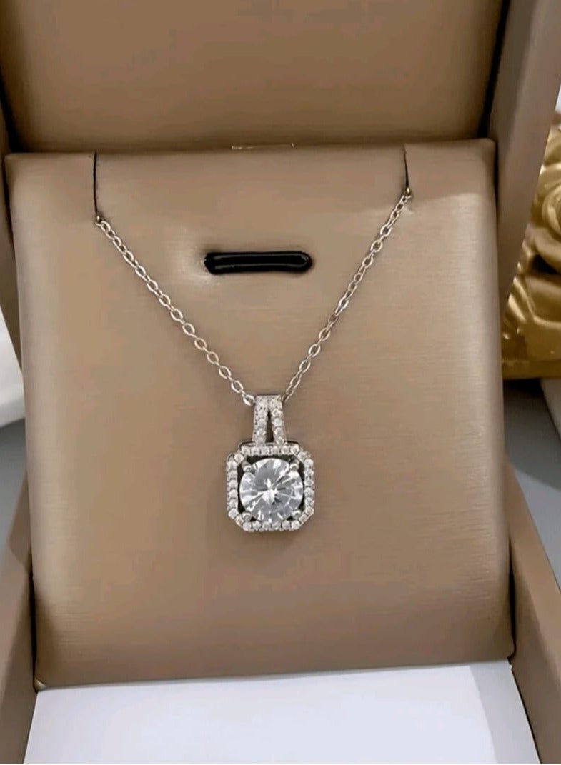 Shein Jewelry Set Including 1pc Stainless Steel Square-shaped Cubic Zirconia Necklace, 1pair Earrings And 1pc Ring - Image 2