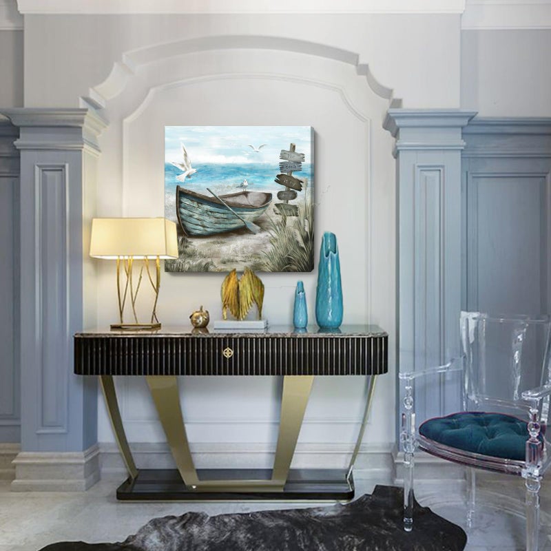 amatop Canvas Wall Art Beach DÃ©cor Wall Picture Rustic Coastal Sand Canvas Print Ocean Nautical Painting Seascape Sea Bird Vintage Ship Boat Artwork for Seaside Living Room Bedroom Bathroom Decor Blue Large - Image 5