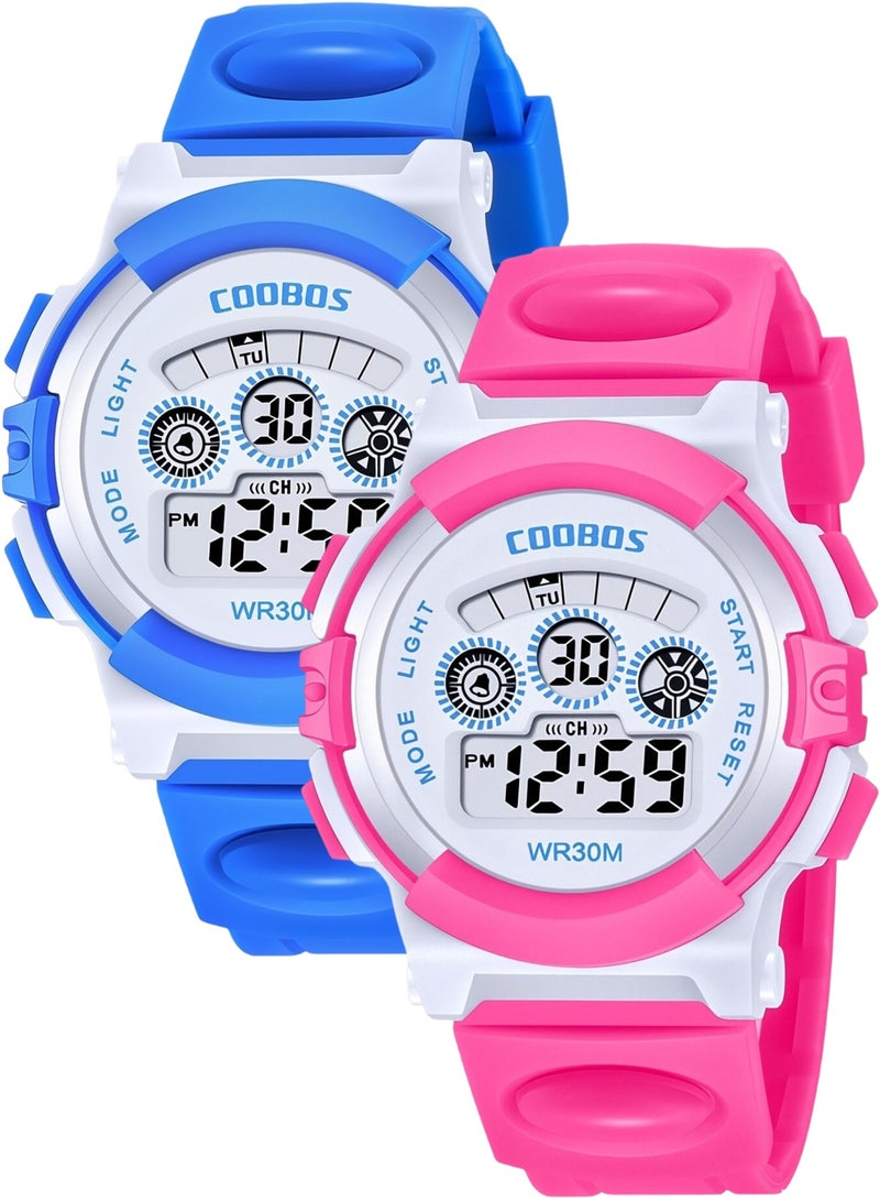 COOBOS 2 Pack Kids' Water Resistant Rubber Digital Watch - Image 1