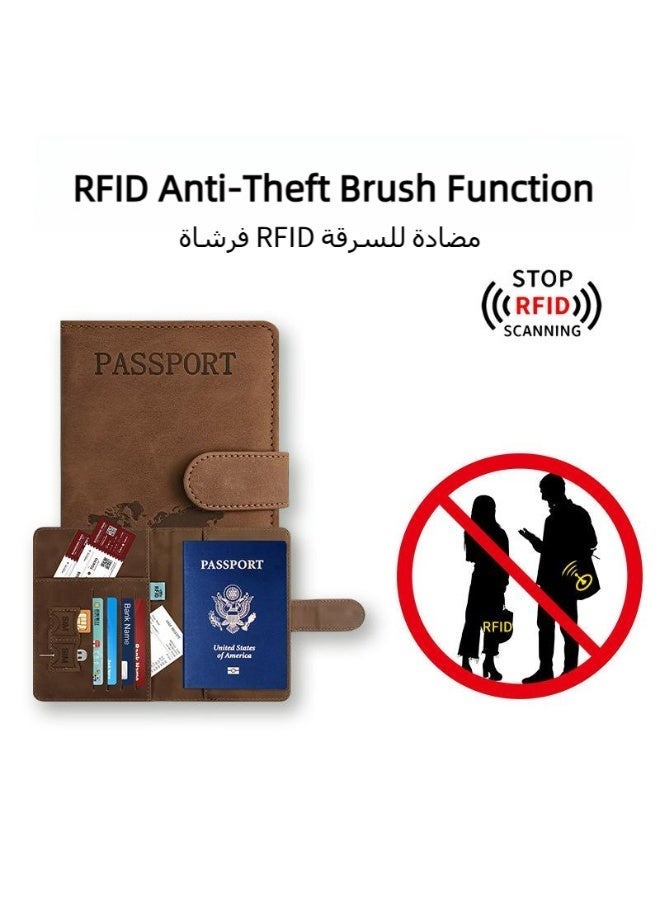 بمعنى سحر بمعنى حديقة حامل جواز سفر من جلد البولي يوريثان للسفر - منظم مستندات مانع لتقنية تحديد الهوية بموجات الراديو مع إغلاق مغناطيسي - لبطاقات الائتمان والهوية وبطاقات الصعود (بني) - Image 3