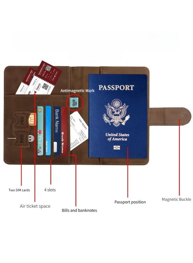 بمعنى سحر بمعنى حديقة حامل جواز سفر من جلد البولي يوريثان للسفر - منظم مستندات مانع لتقنية تحديد الهوية بموجات الراديو مع إغلاق مغناطيسي - لبطاقات الائتمان والهوية وبطاقات الصعود (بني) - Image 2