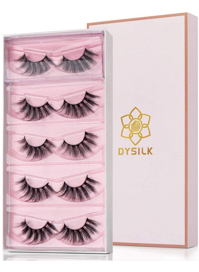 DYSILK False Eyelashes Mink - Strip Lashes 5 Pairs 6D Faux Eyelash Wispy Lashes Cat Eye Fake Eyelashes Natural Look Fluffy Lash Reusable Lash Extension Kit | 004-16.7mm - Image 1