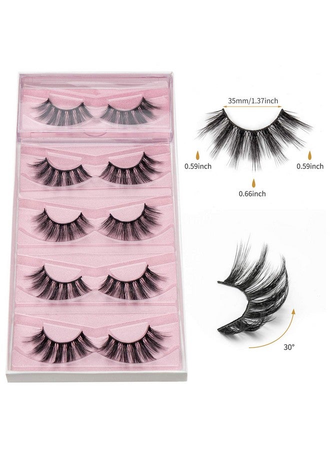 DYSILK False Eyelashes Mink - Strip Lashes 5 Pairs 6D Faux Eyelash Wispy Lashes Cat Eye Fake Eyelashes Natural Look Fluffy Lash Reusable Lash Extension Kit | 004-16.7mm - Image 4