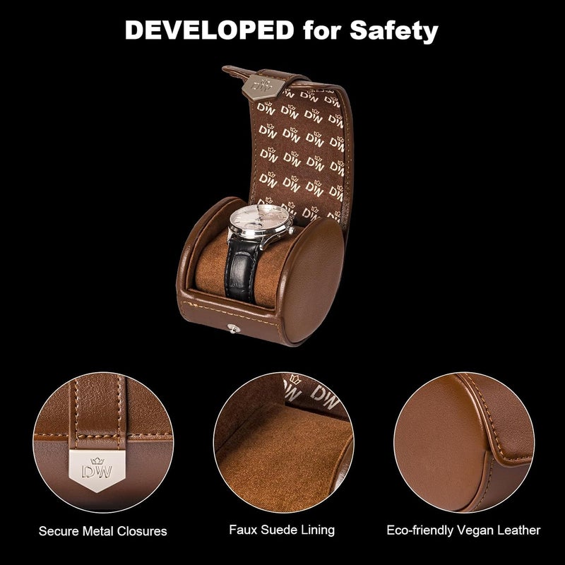 DUKWIN Vegan Leather Watch Roll Traval Case Box with 1 Slots with Removable Pillows and Microfibre Fleece Interior, Portable Watch Display Organizer for Watches/Bracelets for Men & Women - Image 2