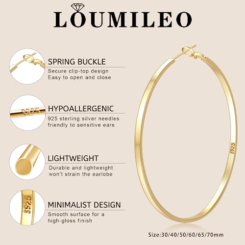 LOUMILEO أقراط هووب كبيرة مطلية بالذهب للنساء 14 قيراط مطلية بالذهب أقراط هووب خفيفة الوزن رفيعة للنساء - Image 4