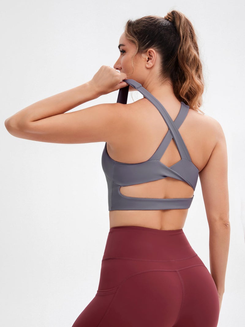 JOYSPELS Sports Bras for Women Extra Comfort Criss-Cross Back Padded Workout Tops for Women Medium Support Grey - Image 5