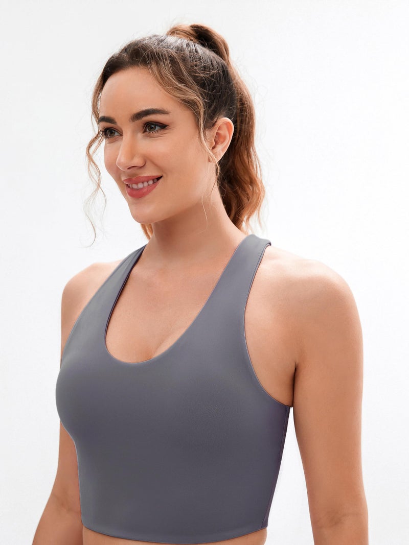 JOYSPELS Sports Bras for Women Extra Comfort Criss-Cross Back Padded Workout Tops for Women Medium Support Grey - Image 3
