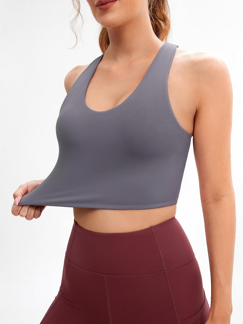 JOYSPELS Sports Bras for Women Extra Comfort Criss-Cross Back Padded Workout Tops for Women Medium Support Grey - Image 4