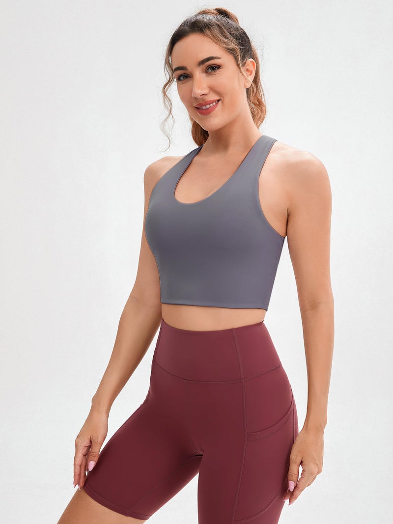 JOYSPELS Sports Bras for Women Extra Comfort Criss-Cross Back Padded Workout Tops for Women Medium Support Grey - Image 2
