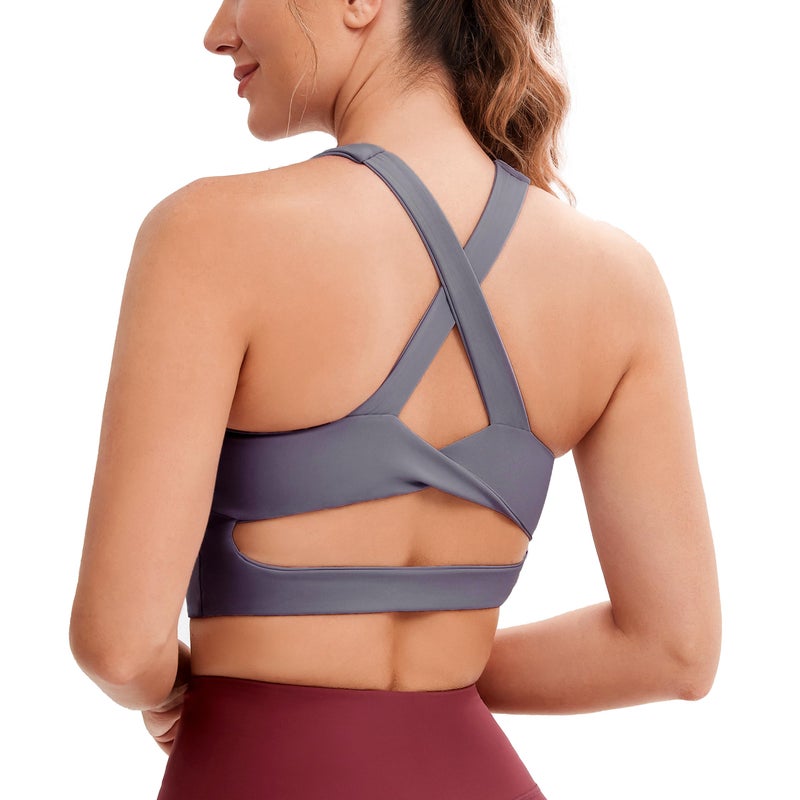 JOYSPELS Sports Bras for Women Extra Comfort Criss-Cross Back Padded Workout Tops for Women Medium Support Grey - Image 1