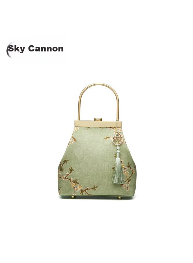 Pmsix Mother's Day Gift For Mom Or Wife, Intangible Cultural Heritage Silk Women's Handbag, New Chinese-style National Style Qipao, Handheld Or Shoulder Bag, Gold-trimmed - Image 1