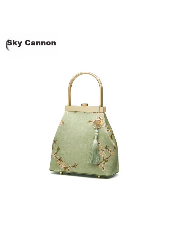 Pmsix Mother's Day Gift For Mom Or Wife, Intangible Cultural Heritage Silk Women's Handbag, New Chinese-style National Style Qipao, Handheld Or Shoulder Bag, Gold-trimmed - Image 2