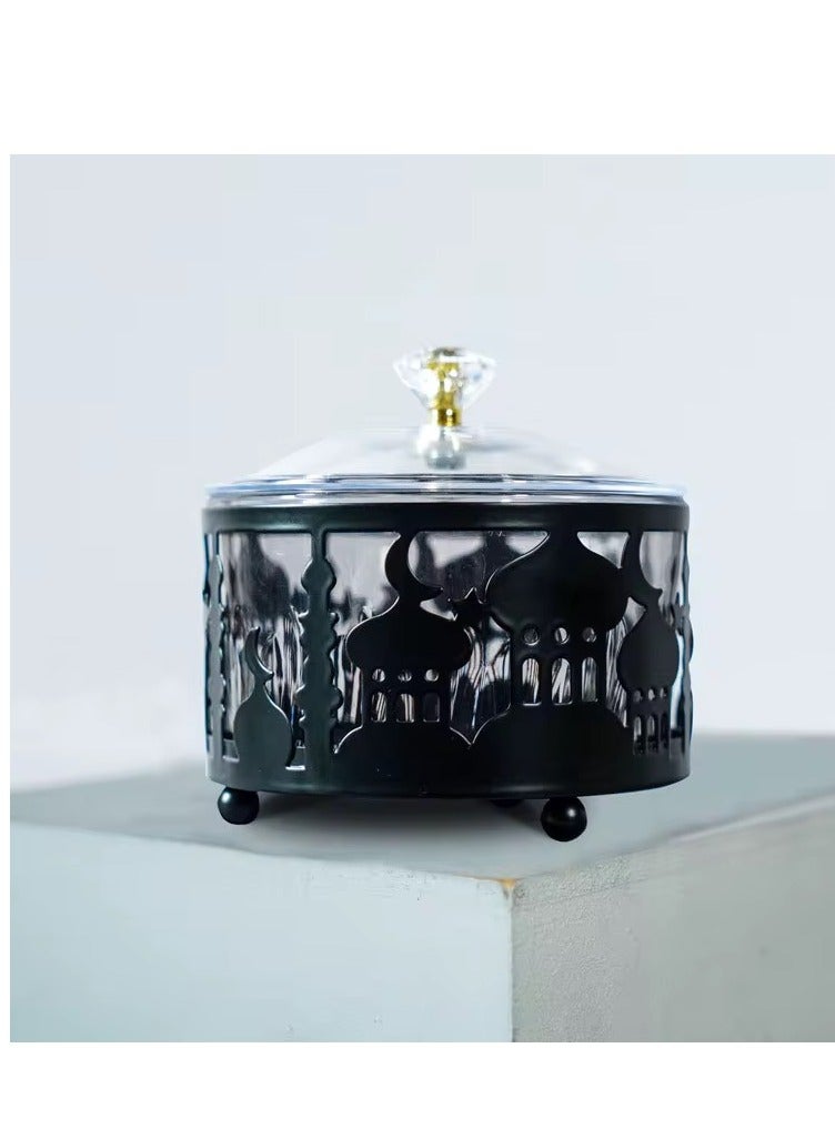 Ramadan Black Metal Snack Dessert Tray Moon Star Mosque Pattern Ramadan Eid Party Home Tableware Decoration - Image 1