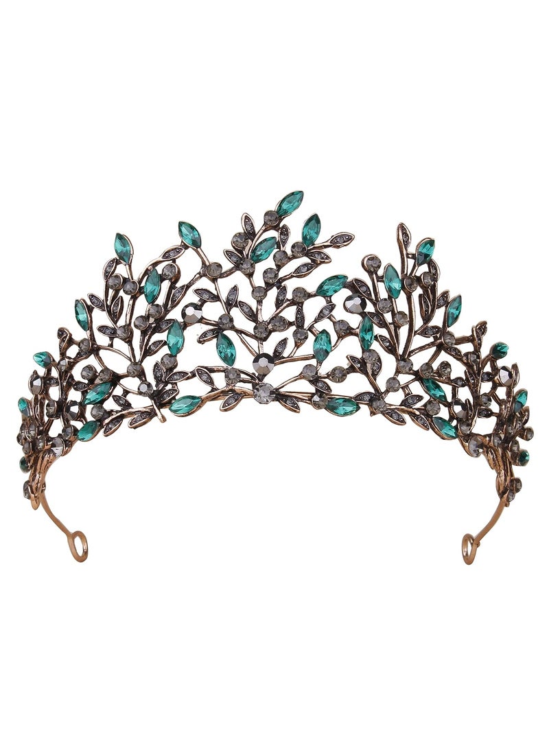 Vofler - Black Green Ivy Leaf Tiara Crown  Fiona Tiana Mermaid Costume Vofler Gold Vintage Emerald Crystal Headband Headpiece Jewelry for Princess Women Queen Lady Girl Bride Birthday Pageant Halloween Party - Image 1