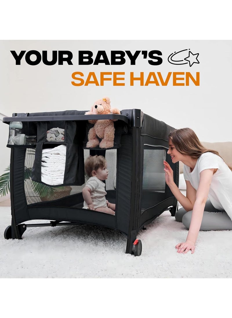 Piccasio Baby Bed, Foldable Baby Bedside Sleeper & Playard, 5 in 1 Baby Bassinet & Crib, Travel Nursery Center With Toys & Music Box,Baby cot & Playpen Newborn Diaper Changing Table  - Image 4