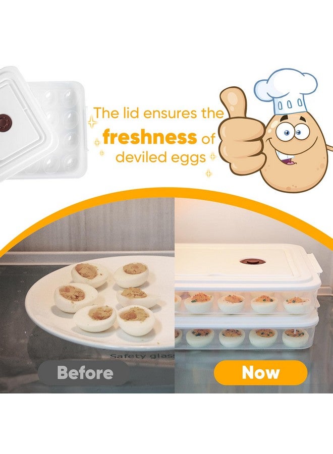 Newness Deviled Egg Containers with Lid, (Set of 2), Plastic Deviled Egg Carrier with Handle for 48 Eggs, Clear Storage Devil Egg Platter, Fridge Portable Egg Tray, Perfect for Picnic and Party - Image 4