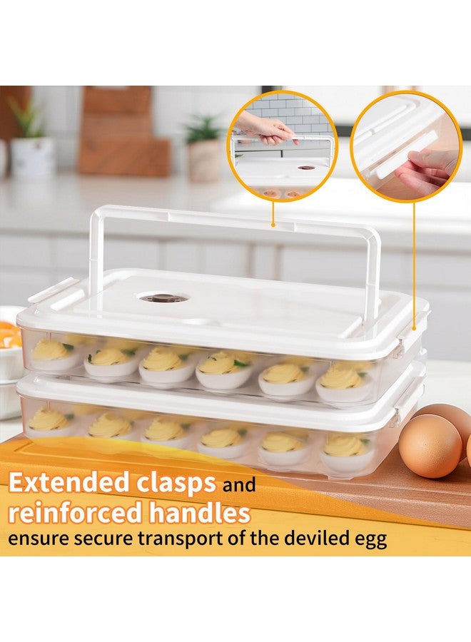 Newness Deviled Egg Containers with Lid, (Set of 2), Plastic Deviled Egg Carrier with Handle for 48 Eggs, Clear Storage Devil Egg Platter, Fridge Portable Egg Tray, Perfect for Picnic and Party - Image 2