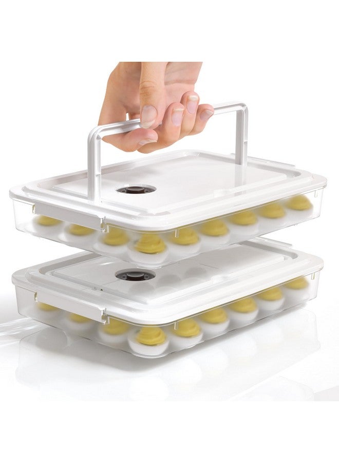 Newness Deviled Egg Containers with Lid, (Set of 2), Plastic Deviled Egg Carrier with Handle for 48 Eggs, Clear Storage Devil Egg Platter, Fridge Portable Egg Tray, Perfect for Picnic and Party - Image 1