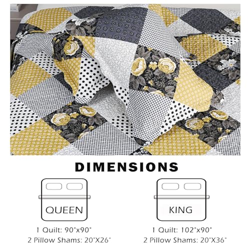 Cmfshape Summer Floral Queen Bedspread,Romantic Khaki Quilt Set Full,Reversible Stitched Bedding Set All Season,Soft Lightweight Coverlet with Pillow Cases (Khaki&Dark, Queen90 x90) - Image 5