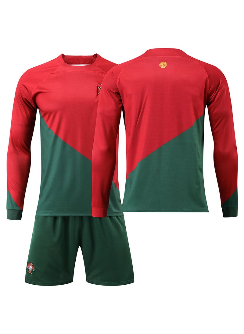 Generic Portugal World Cup Long Sleeve Soccer Kit #7 Ronaldo #8 Bruno Child Home no number 