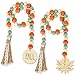 Whaline 2Pcs Thanksgiving Fall Wooden Bead Garland Ornaments with Maple Leaf and Macrame Tassels Boho Rustic Fall - Image 2