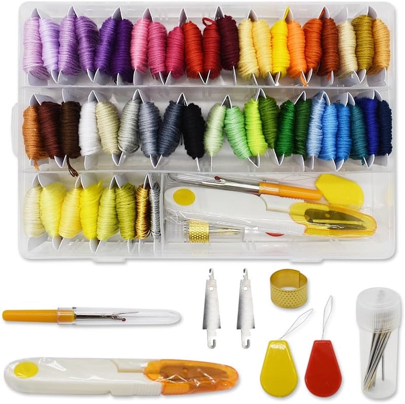 Renashed Embroidery Floss Thread Kit 100％ Cotton Floss Bobbins and Cross Stitch Kit Bracelets Floss Crafts Floss (50 Color) - Image 1