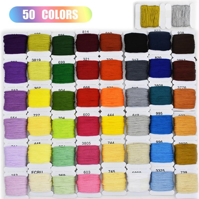 Renashed Embroidery Floss Thread Kit 100％ Cotton Floss Bobbins and Cross Stitch Kit Bracelets Floss Crafts Floss (50 Color) - Image 2