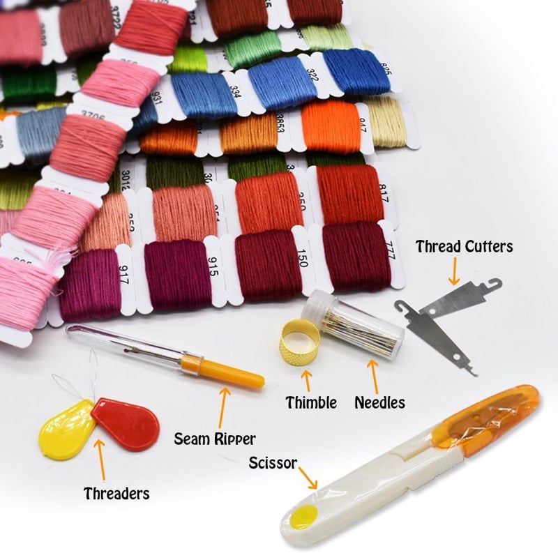 Renashed Embroidery Floss Thread Kit 100％ Cotton Floss Bobbins and Cross Stitch Kit Bracelets Floss Crafts Floss (50 Color) - Image 4