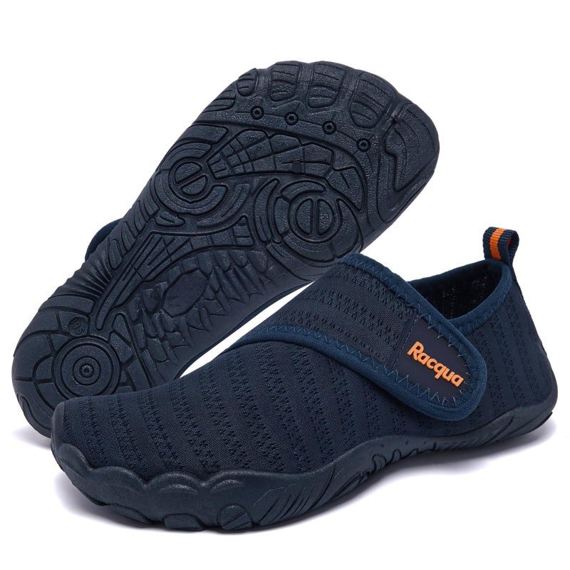 Racqua Boys Water Shoes Kids Girls Breathable Beach Shoes Quick Dry Outdoor Sports Lightweight Non-Slip Swim Pool Shoes Navy/Orange Big Kid 3 - Image 1