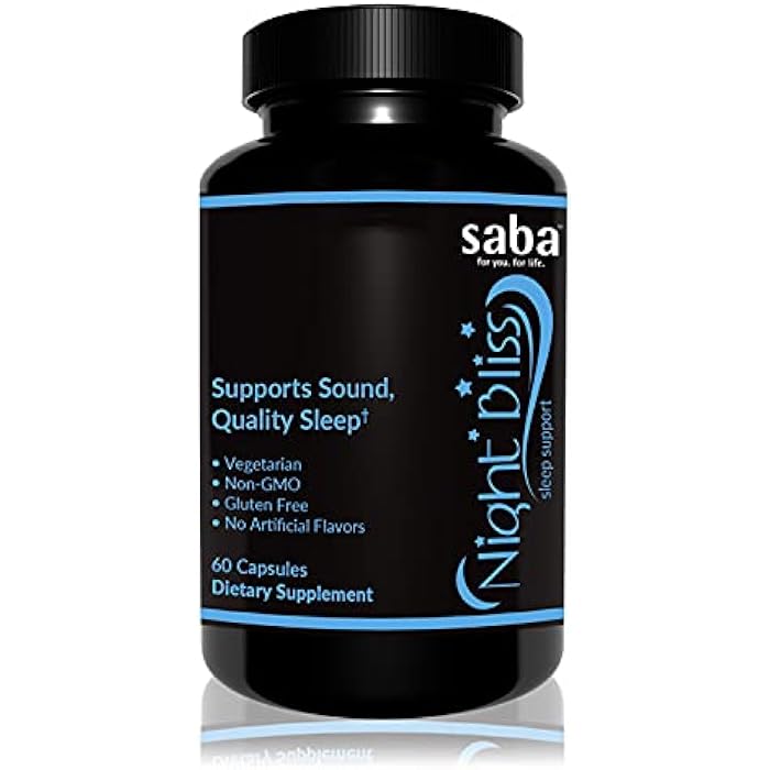 Saba Kombucha Saba Night Bliss Natural Sleep Aid | Non-Habit Forming | Sleep Supplement for Longer Sleep & Stress Relief w/Magnesium, Melatonin, GABA, Chamomile, & Valerian (60 Vegan Capsules, 30 Day Supply) - Image 1