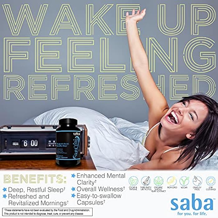 Saba Kombucha Saba Night Bliss Natural Sleep Aid | Non-Habit Forming | Sleep Supplement for Longer Sleep & Stress Relief w/Magnesium, Melatonin, GABA, Chamomile, & Valerian (60 Vegan Capsules, 30 Day Supply) - Image 3