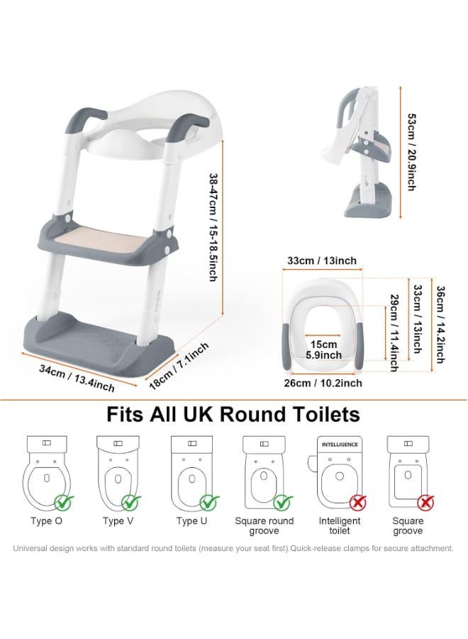 Adjustable Kids Toilet Training Seat with Step Stool – Anti-Slip Foldable Potty Seat (Grey) - Image 3