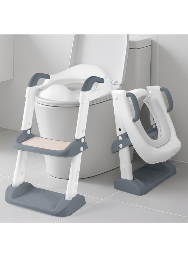 Adjustable Kids Toilet Training Seat with Step Stool – Anti-Slip Foldable Potty Seat (Grey) - Image 1